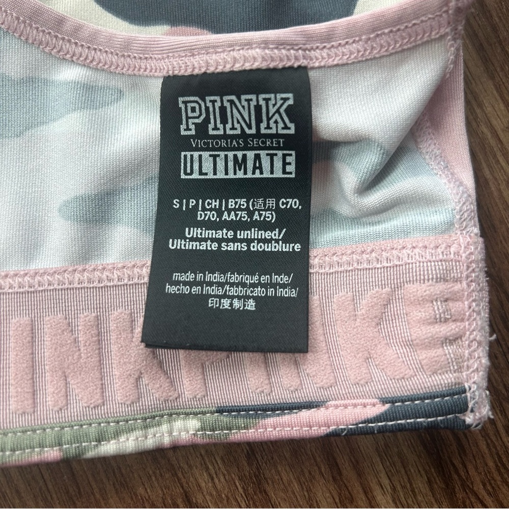 Victoria’s Secret PINK Camo Ultimate Unlined Sports Bra Medium Support Small S - Picture 4 of 10